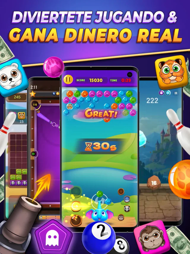 EgoGames promotional artwork showing several mobile games, including a colourful bubble game.