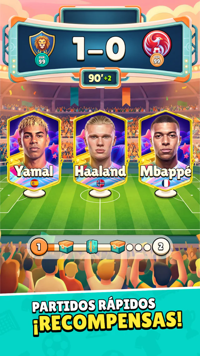 Match Day promotional image showing a scoreboard, football player cards and a rewards track.