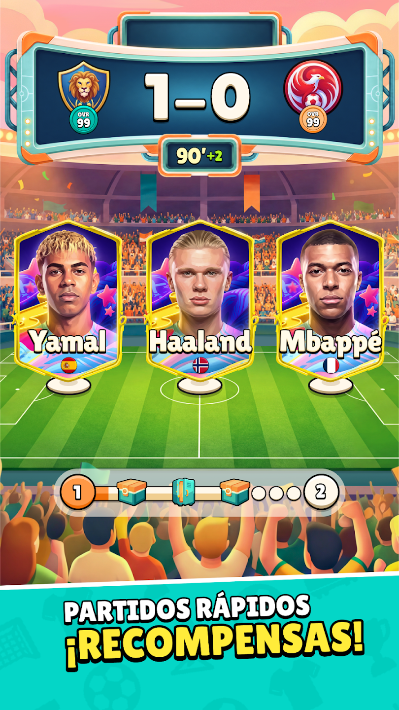 Match Day promotional image showing a scoreboard, football player cards and a rewards track.